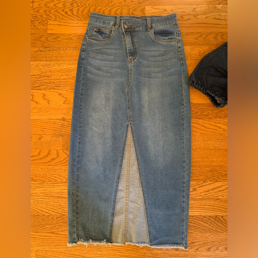 Vinizbena crossover waist slit front stretchy denim skirt size M - Picture 1 of 12